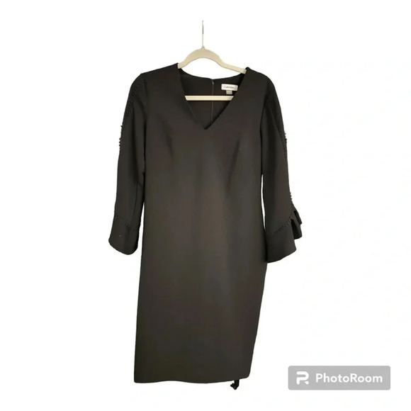 Calvin Klein Black Sheath Dress Size 8 Bell Sleeves Work Office Professional - Picture 1 of 5
